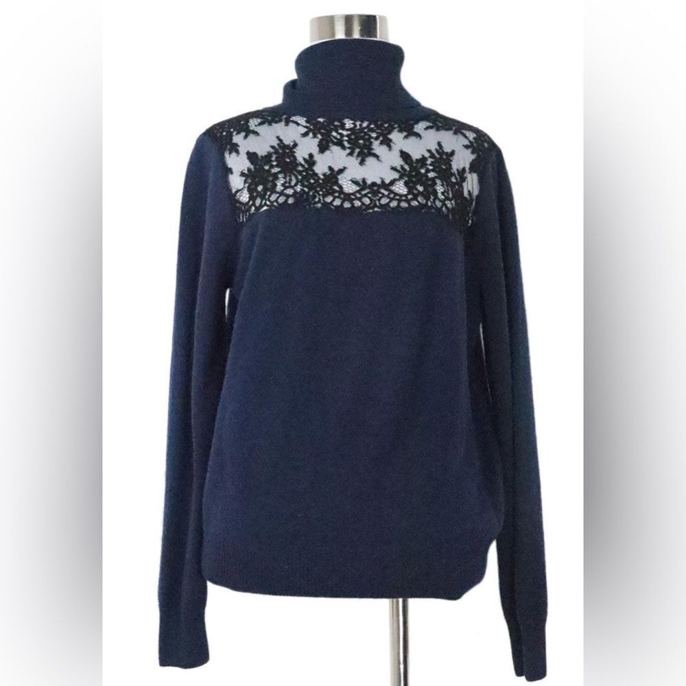 Mason Navy wool Cashmere blue & Black Lace Sweater sz medium